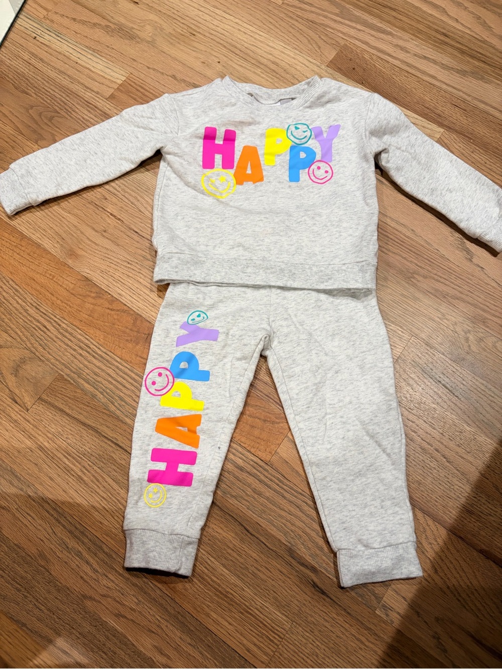 Children’s Place toddler girl sweat outfit with smiley faces and “happy” written - Picture 1 of 3